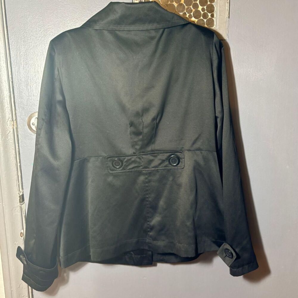 Vintage Y2K Shiny Satin Jacket Peter Pan Collar Black XL Goth Indie Sleeze - Picture 7 of 9